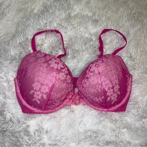 Victoria Secret Lace Bra Pink Push Up size 34DD Lingerie